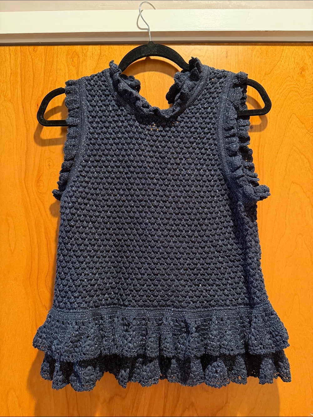 Christy Lynn Navy Crochet Ruffle Peplum Top